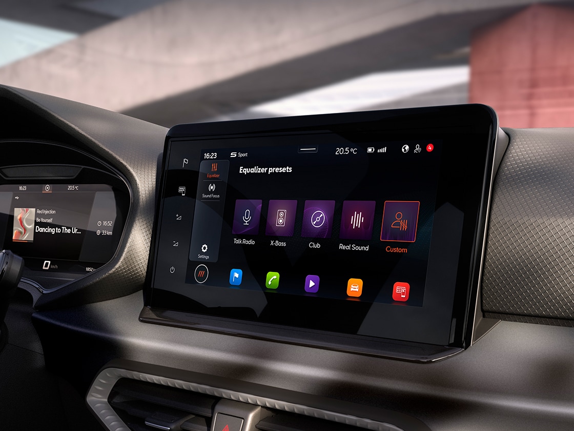 close-up of one of the equipment upgrades: a speaker from its sound system included in the trend plus pack. 